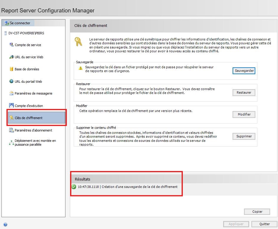 Report Server configuration manager encryption key