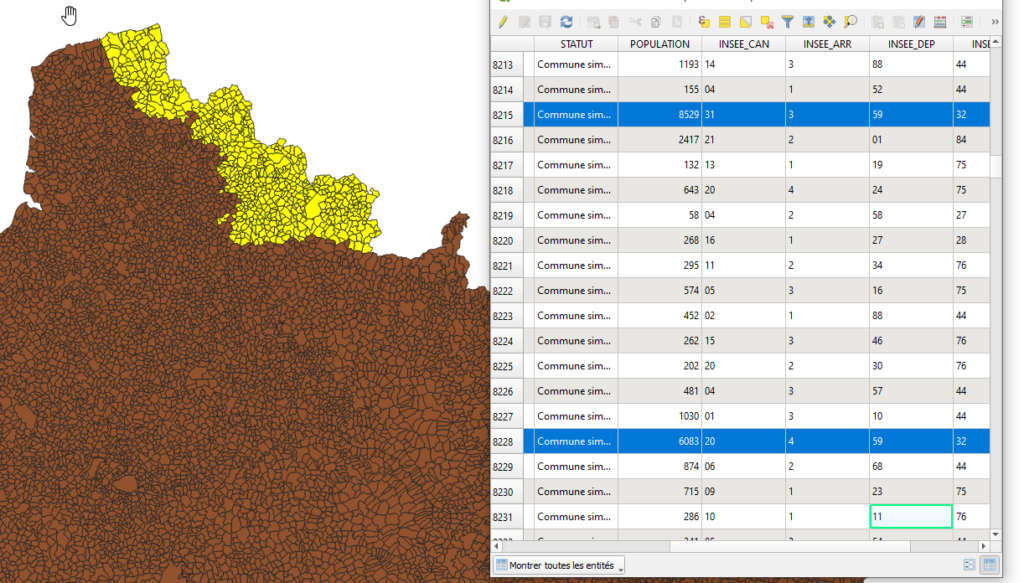 Sélection entités QGIS