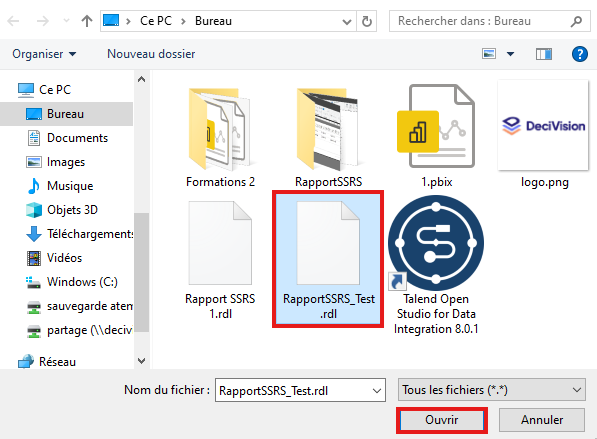 Sélectionner fichier rapport SSRS