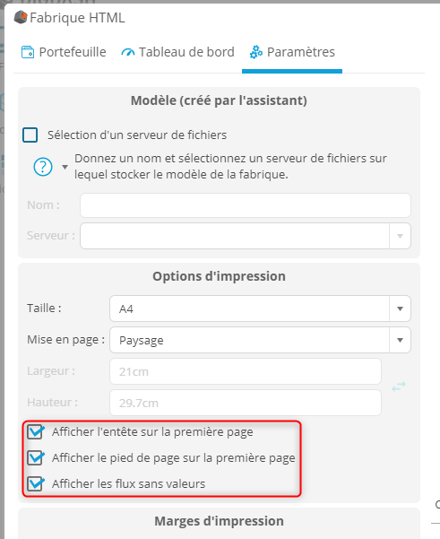 Options fabrique HTML sur Digdash