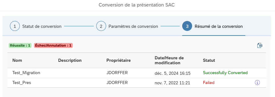 Conversion de la présentation SAC 3