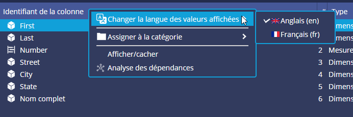 Langue des valeurs affichées